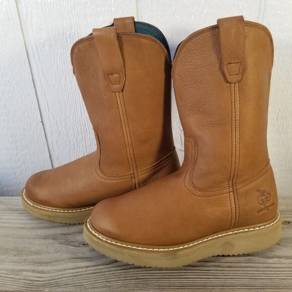 Georgia Wedge Work Wellington Mens Tan Leather Cowboy Western Boots 7.5 W G5153 - Picture 2 of 13